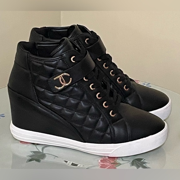 Juicy Couture Black Platform Wedge High-Top Sneakers Size 9.5 - Picture 8 of 14